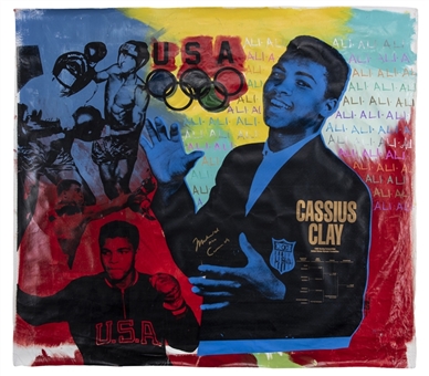 Muhammad Ali Signed 1960 Olympics Canvas Artwork With "AKA Cassius Clay" Inscription #88/100 (Beckett)
